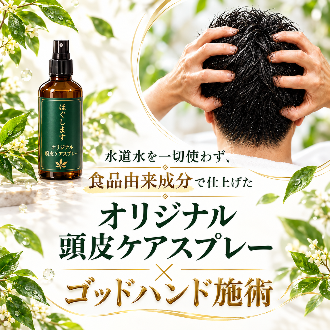 浜松市の育毛・頭皮ケア「ほぐします」の自家製スプレーと頭皮もみほぐし
